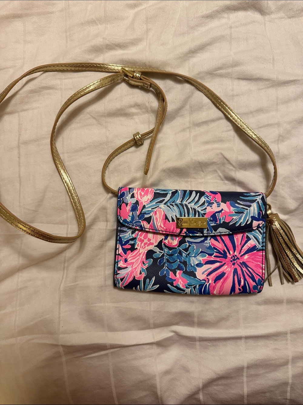 Lilly Pulitzer Navy Floral Crossbody with Gold Strap